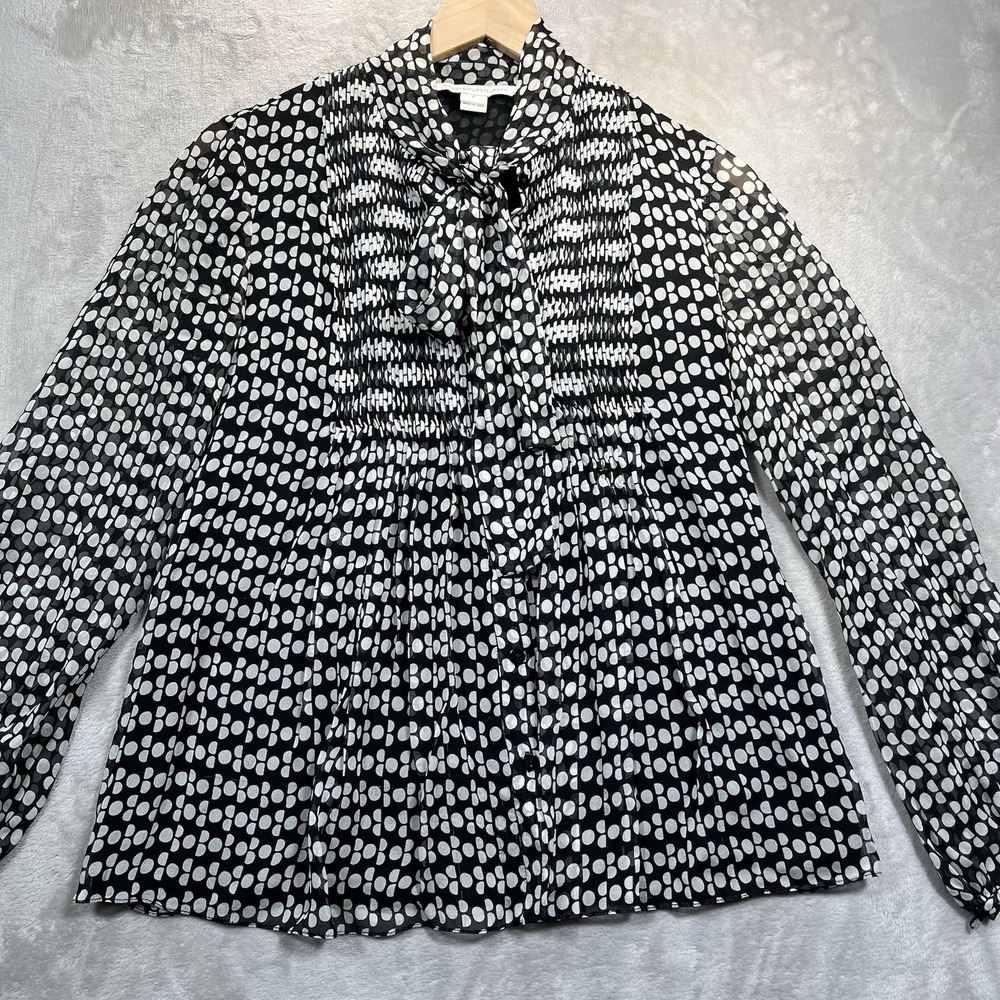 Diane Von Furstenberg 100% Silk Polka Dot Blouse Long Sleeve Size 0